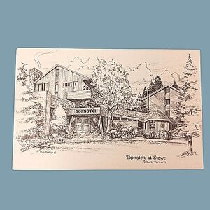 Vintage Vermont Wood Print Postcard, Bob Bates Art, TopNotch At Stowe Resort